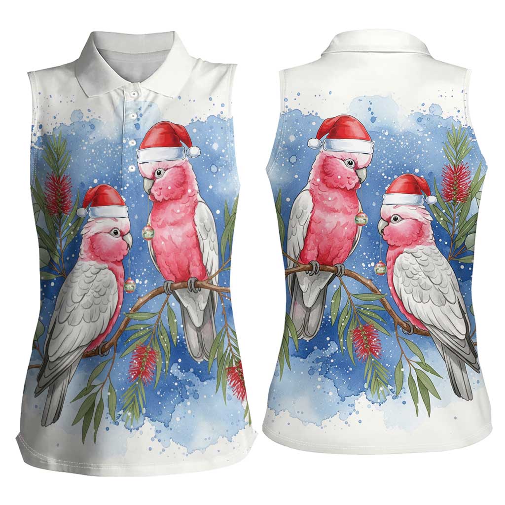 Australia Christmas Women Sleeveless Polo Shirt Aussie Galah Santa Watercolor Style - Aussie Hoodie
