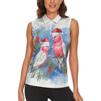 Australia Christmas Women Sleeveless Polo Shirt Aussie Galah Santa Watercolor Style - Aussie Hoodie