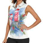 Australia Christmas Women Sleeveless Polo Shirt Aussie Galah Santa Watercolor Style - Aussie Hoodie