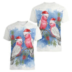 Australia Christmas Women V-Neck T-Shirt Aussie Galah Santa Watercolor Style - Aussie Hoodie