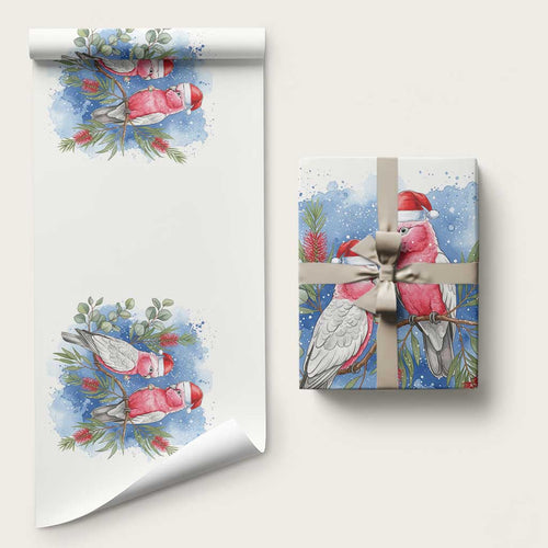 Australia Christmas Wrapping Paper Aussie Galah Santa Watercolor Style - Aussie Hoodie