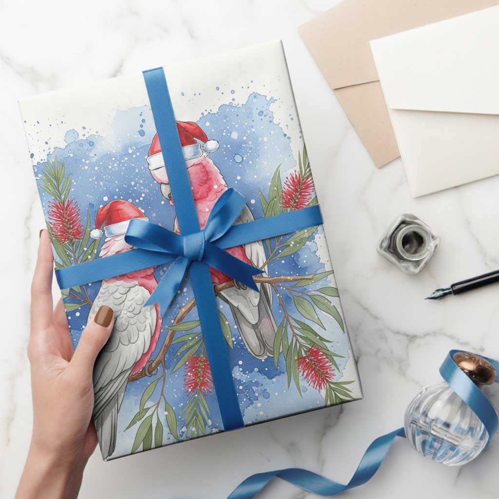 Australia Christmas Wrapping Paper Aussie Galah Santa Watercolor Style - Aussie Hoodie