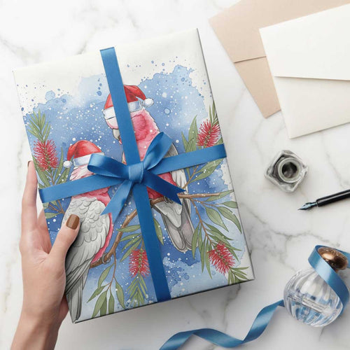 Australia Christmas Wrapping Paper Aussie Galah Santa Watercolor Style - Aussie Hoodie