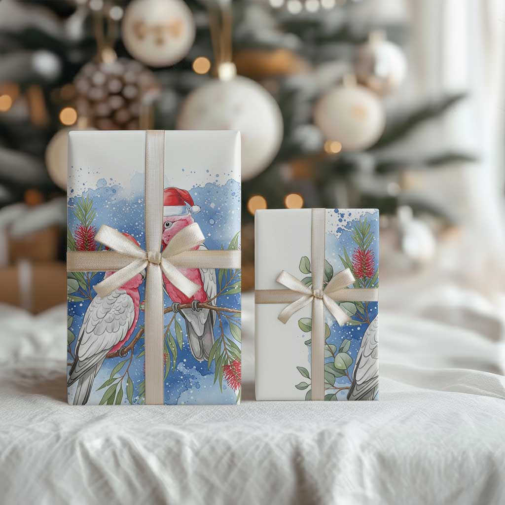 Australia Christmas Wrapping Paper Aussie Galah Santa Watercolor Style - Aussie Hoodie