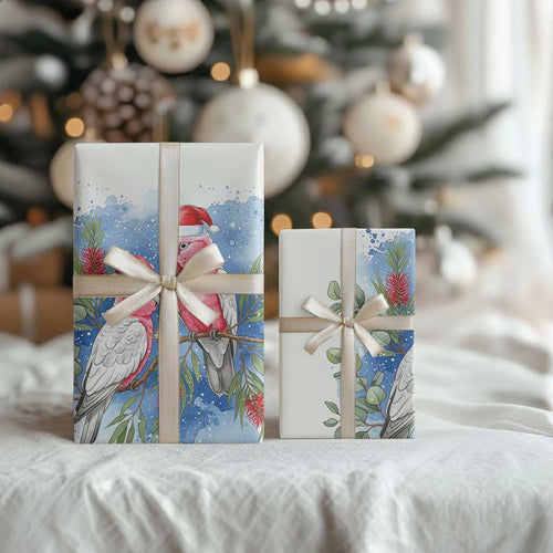 Australia Christmas Wrapping Paper Aussie Galah Santa Watercolor Style - Aussie Hoodie