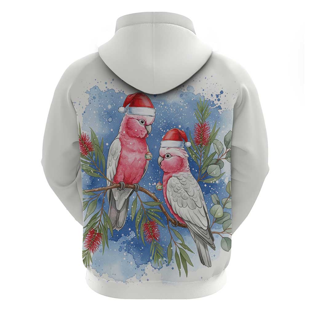 Australia Christmas Zip Hoodie Aussie Galah Santa Watercolor Style - Aussie Hoodie