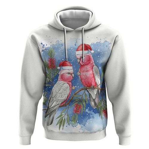 Australia Christmas Zip Hoodie Aussie Galah Santa Watercolor Style - Aussie Hoodie
