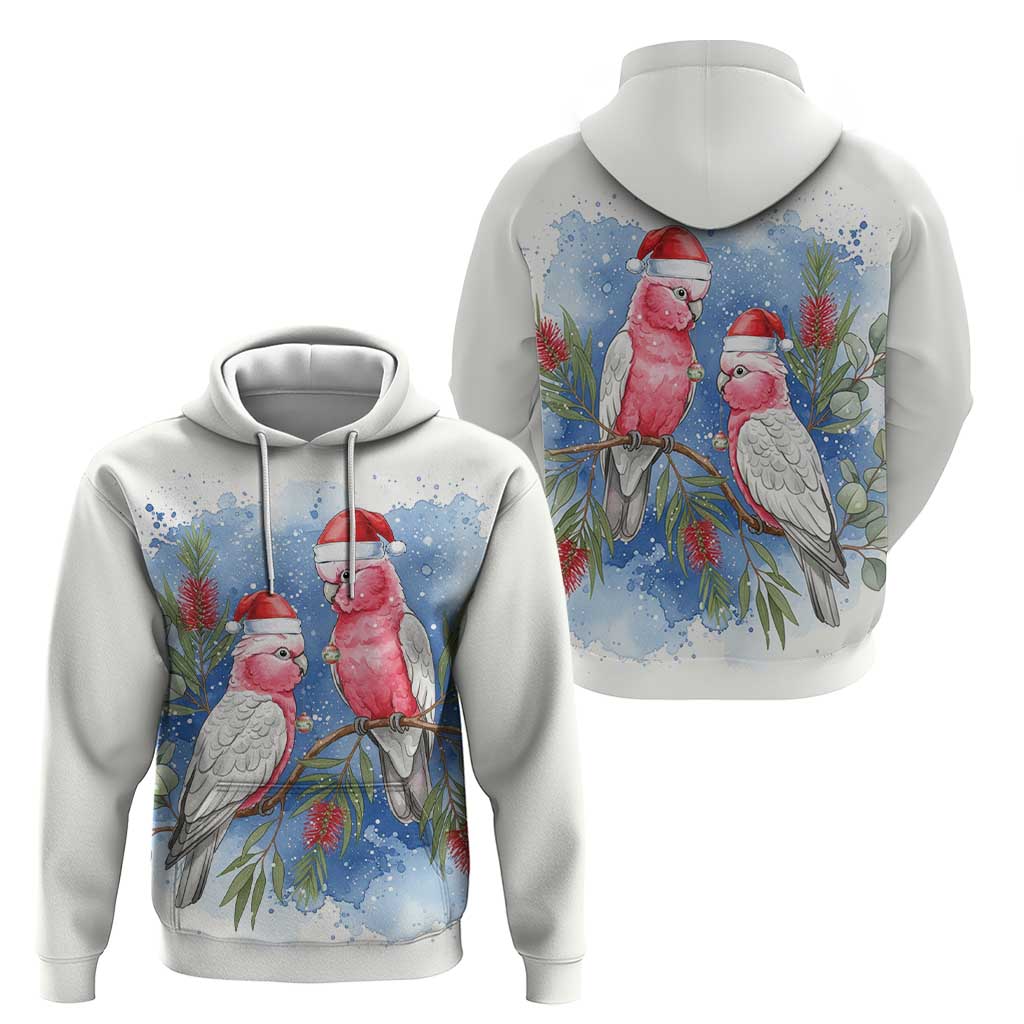 Australia Christmas Zip Hoodie Aussie Galah Santa Watercolor Style - Aussie Hoodie