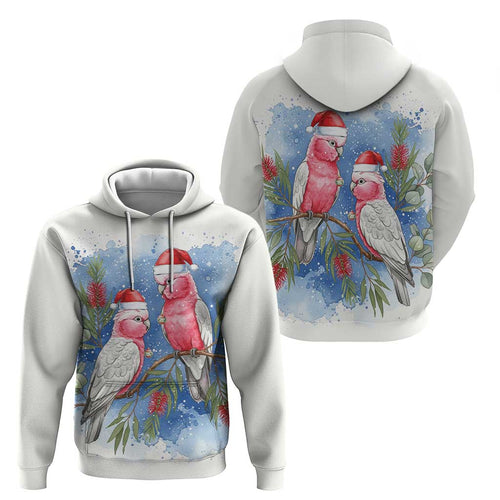 Australia Christmas Zip Hoodie Aussie Galah Santa Watercolor Style - Aussie Hoodie