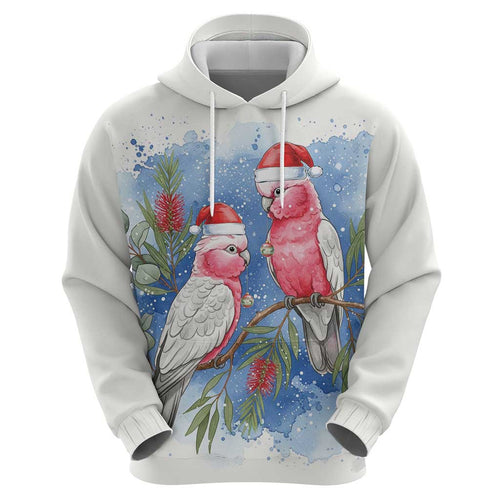 Australia Christmas Zip Hoodie Aussie Galah Santa Watercolor Style - Aussie Hoodie