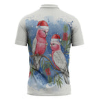 Australia Christmas Zipper Polo Shirt Aussie Galah Santa Watercolor Style - Aussie Hoodie