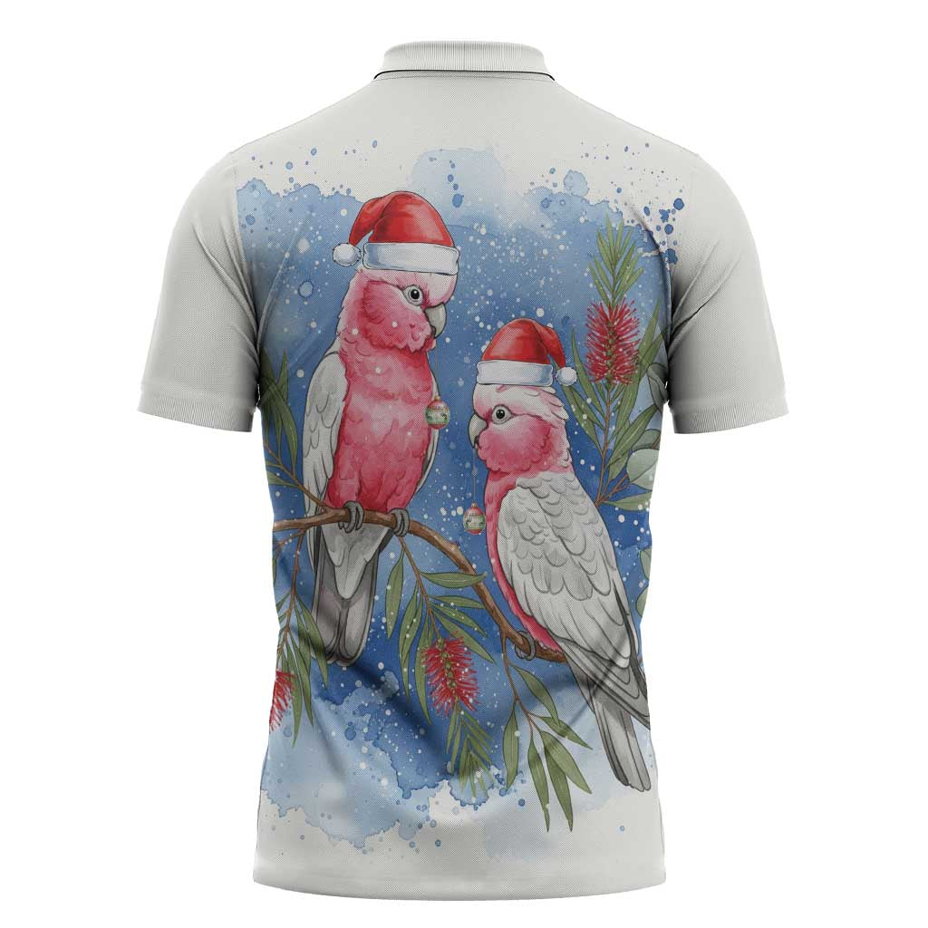 Australia Christmas Zipper Polo Shirt Aussie Galah Santa Watercolor Style - Aussie Hoodie