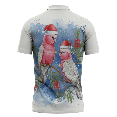 Australia Christmas Zipper Polo Shirt Aussie Galah Santa Watercolor Style - Aussie Hoodie