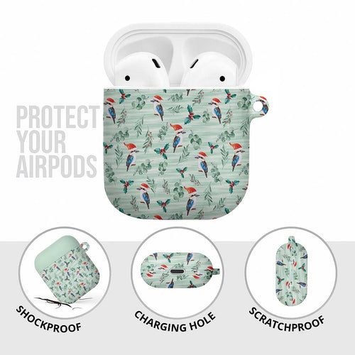 Australia Christmas AirPods Case Aussie Kookaburra Watercolor Seamless Style - Aussie Hoodie