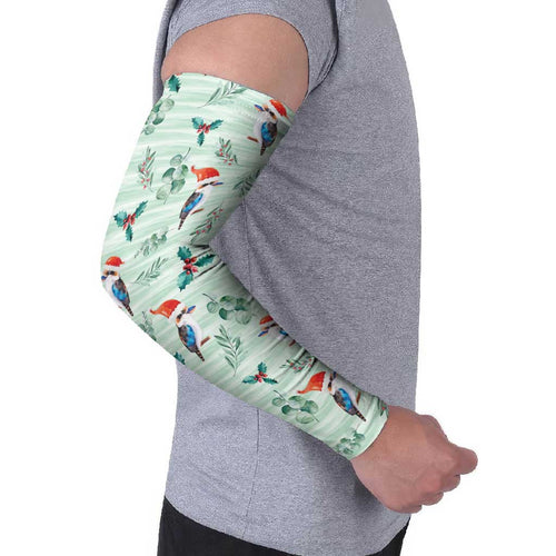 Australia Christmas Arm Sleeves Aussie Kookaburra Watercolor Seamless Style - Aussie Hoodie