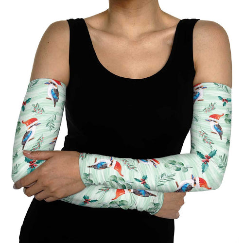 Australia Christmas Arm Sleeves Aussie Kookaburra Watercolor Seamless Style - Aussie Hoodie