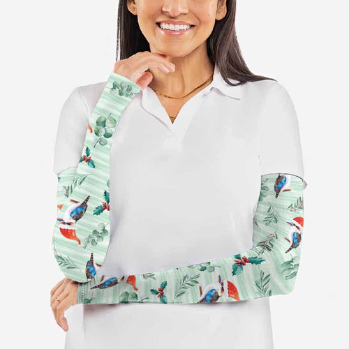 Australia Christmas Arm Sleeves Aussie Kookaburra Watercolor Seamless Style - Aussie Hoodie
