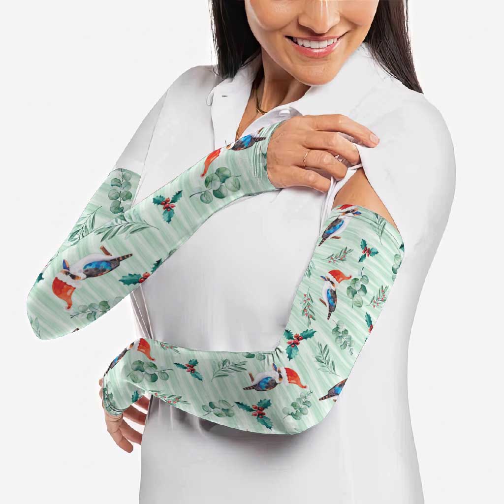 Australia Christmas Arm Sleeves Aussie Kookaburra Watercolor Seamless Style - Aussie Hoodie