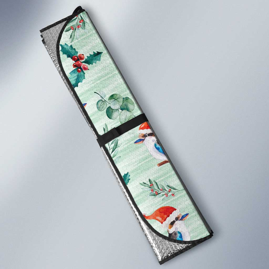 Australia Christmas Auto Sun Shade Aussie Kookaburra Watercolor Seamless Style - Aussie Hoodie