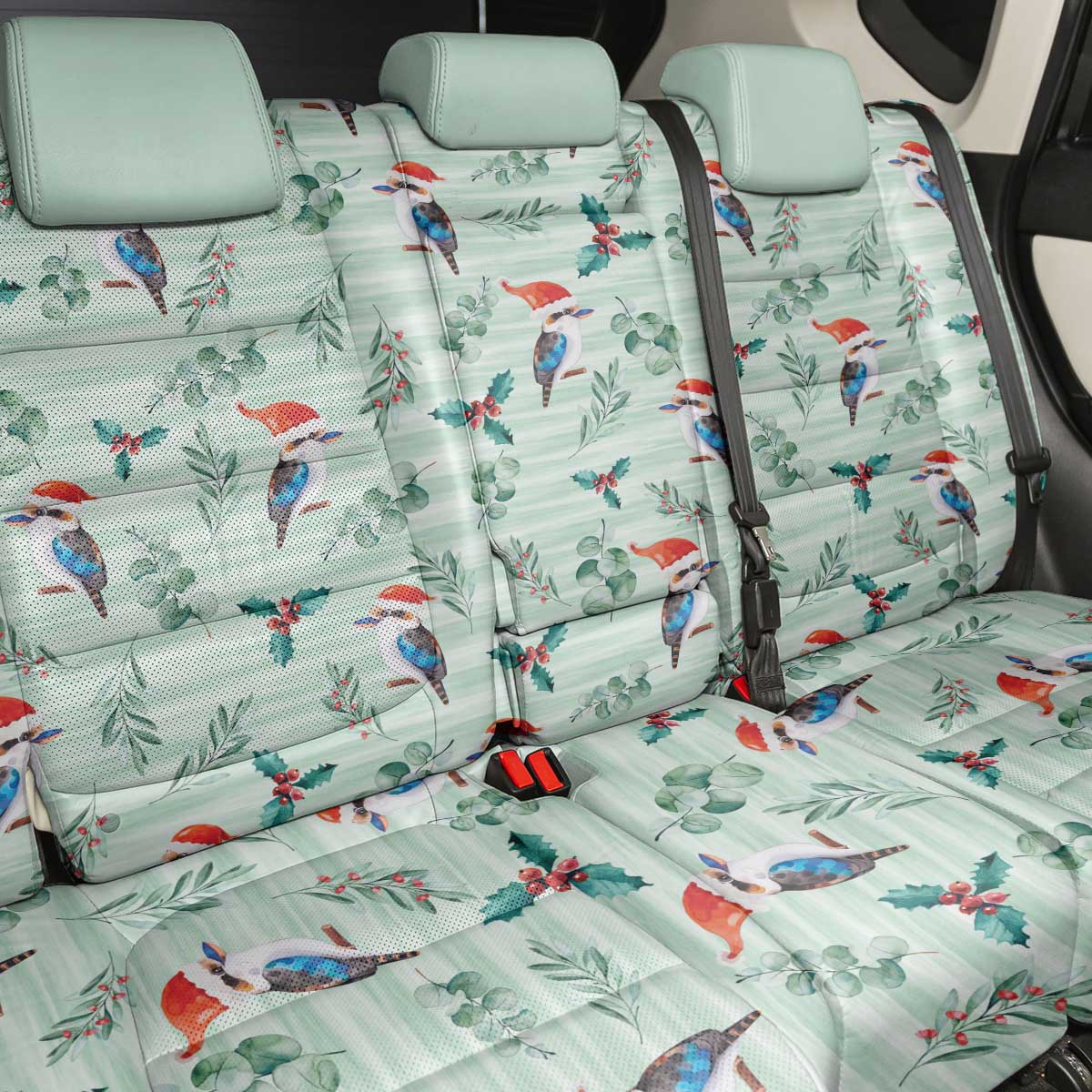Australia Christmas Back Car Seat Cover Aussie Kookaburra Watercolor Seamless Style - Aussie Hoodie