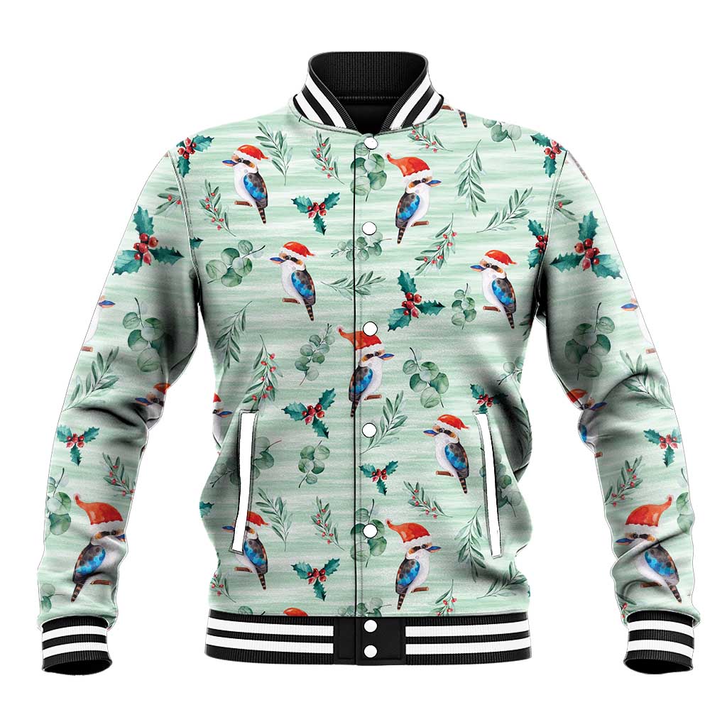 Australia Christmas Baseball Jacket Aussie Kookaburra Watercolor Seamless Style - Aussie Hoodie