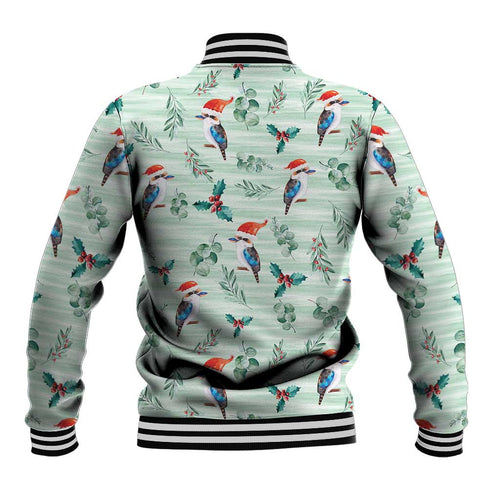 Australia Christmas Baseball Jacket Aussie Kookaburra Watercolor Seamless Style - Aussie Hoodie