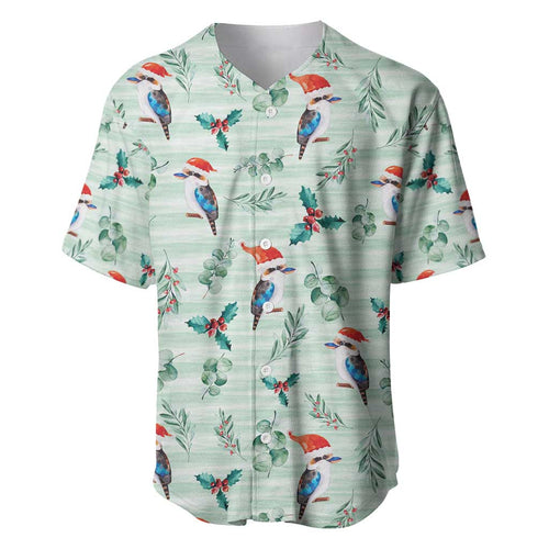 Australia Christmas Baseball Jersey Aussie Kookaburra Watercolor Seamless Style - Aussie Hoodie