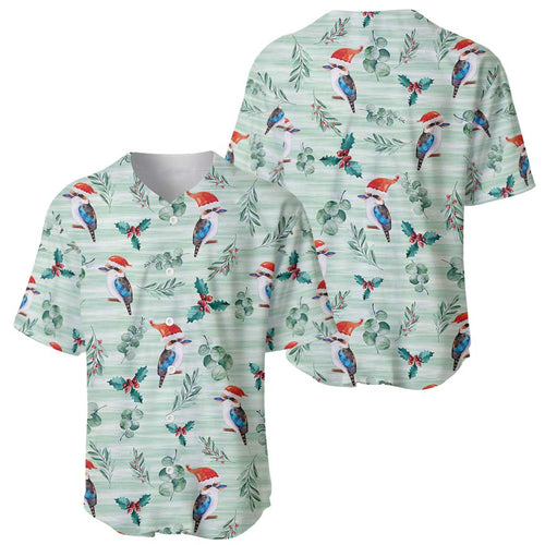 Australia Christmas Baseball Jersey Aussie Kookaburra Watercolor Seamless Style - Aussie Hoodie