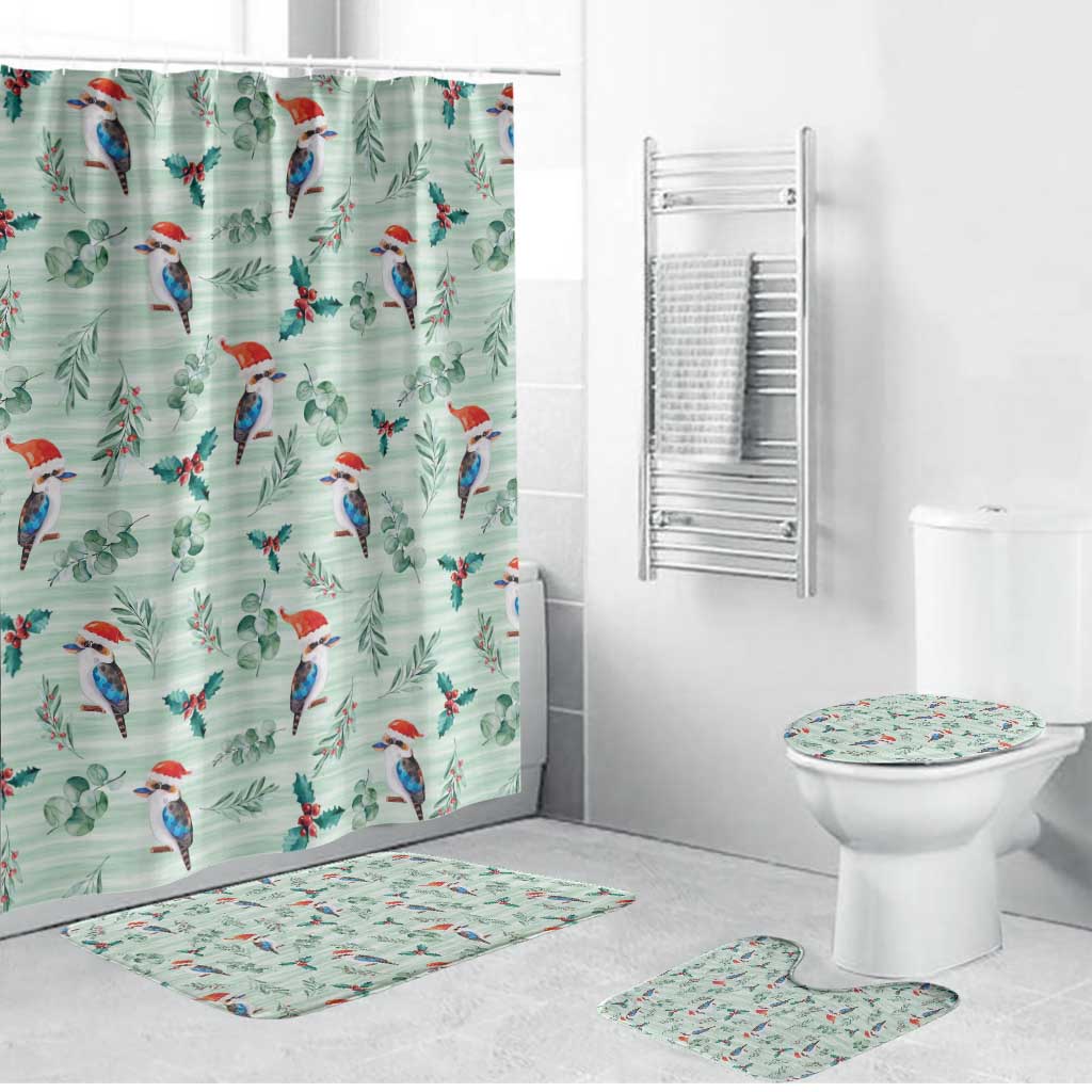 Australia Christmas Bathroom Set Aussie Kookaburra Watercolor Seamless Style - Aussie Hoodie