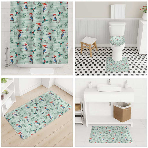 Australia Christmas Bathroom Set Aussie Kookaburra Watercolor Seamless Style - Aussie Hoodie
