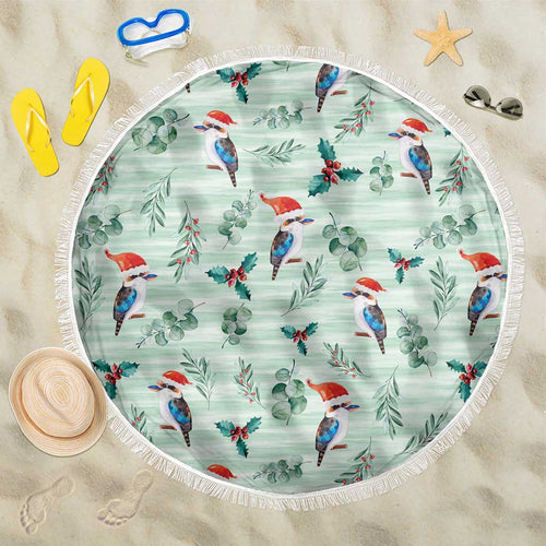 Australia Christmas Beach Blanket Aussie Kookaburra Watercolor Seamless Style - Aussie Hoodie