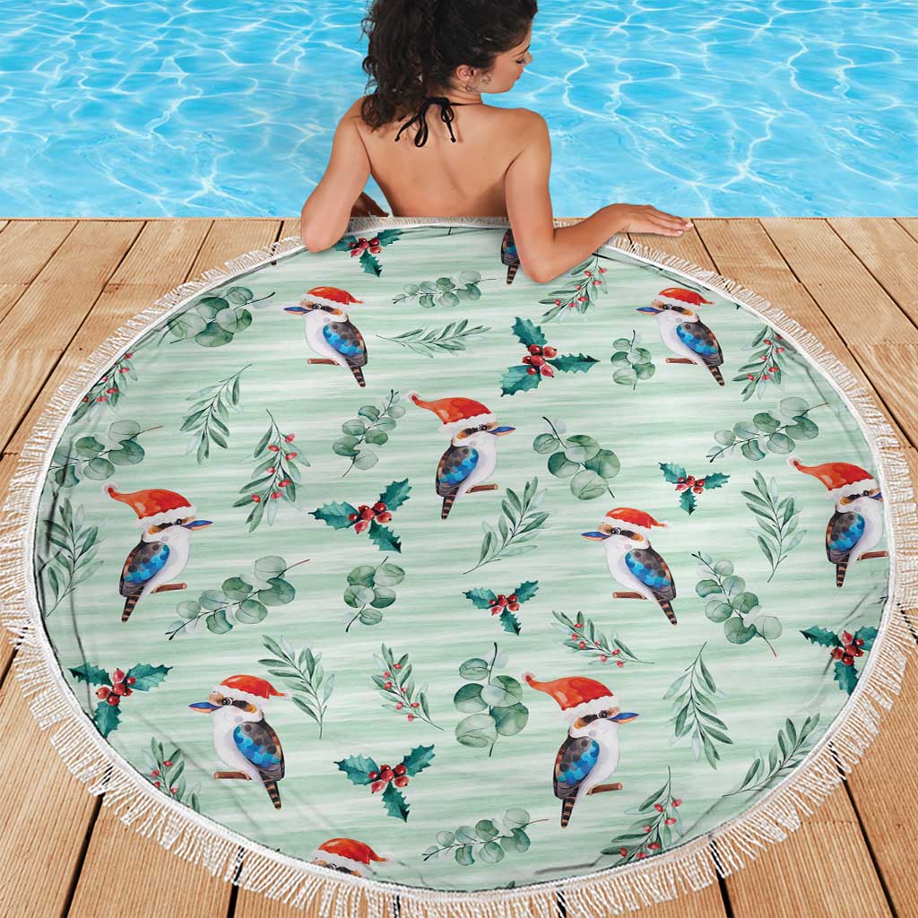 Australia Christmas Beach Blanket Aussie Kookaburra Watercolor Seamless Style - Aussie Hoodie