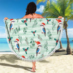 Australia Christmas Beach Blanket Aussie Kookaburra Watercolor Seamless Style - Aussie Hoodie