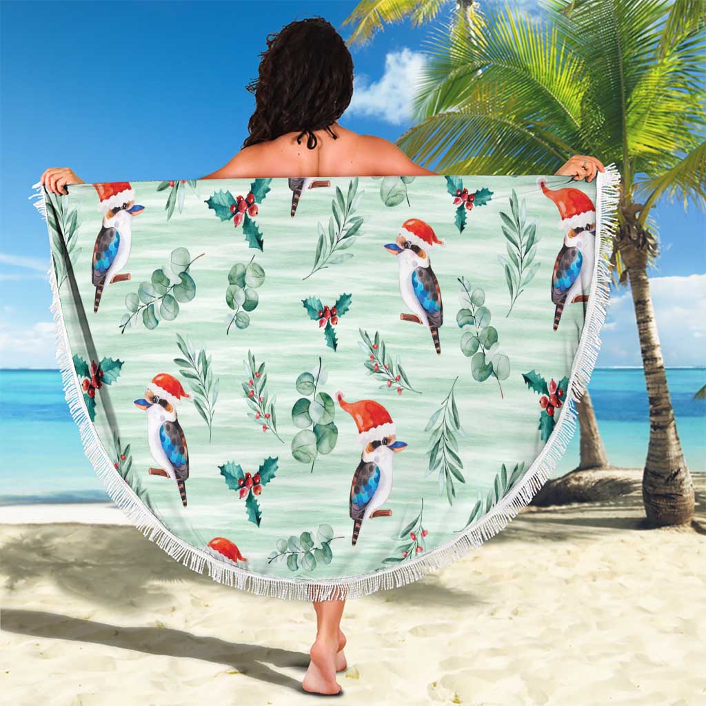 Australia Christmas Beach Blanket Aussie Kookaburra Watercolor Seamless Style - Aussie Hoodie