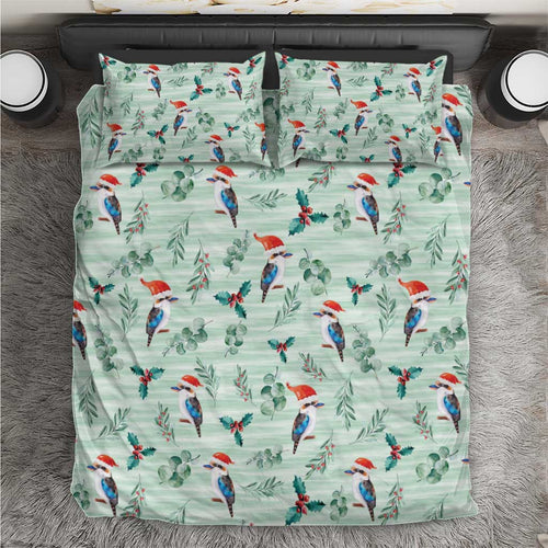 Australia Christmas Bedding Set Aussie Kookaburra Watercolor Seamless Style - Aussie Hoodie