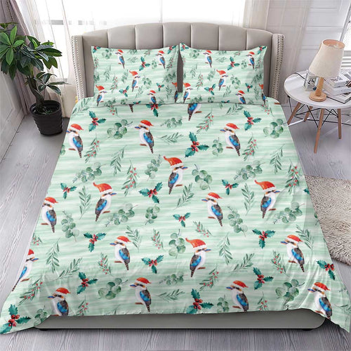 Australia Christmas Bedding Set Aussie Kookaburra Watercolor Seamless Style - Aussie Hoodie