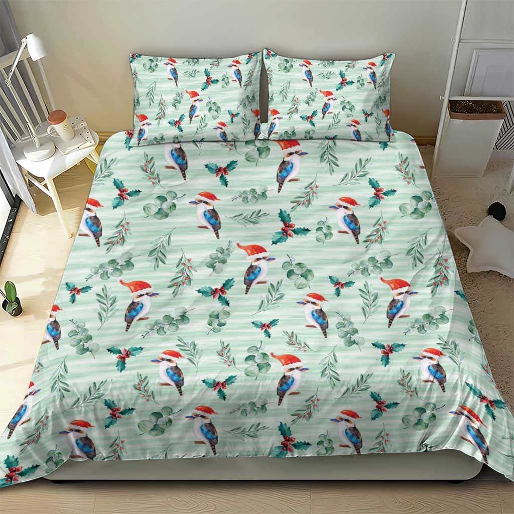 Australia Christmas Bedding Set Aussie Kookaburra Watercolor Seamless Style - Aussie Hoodie