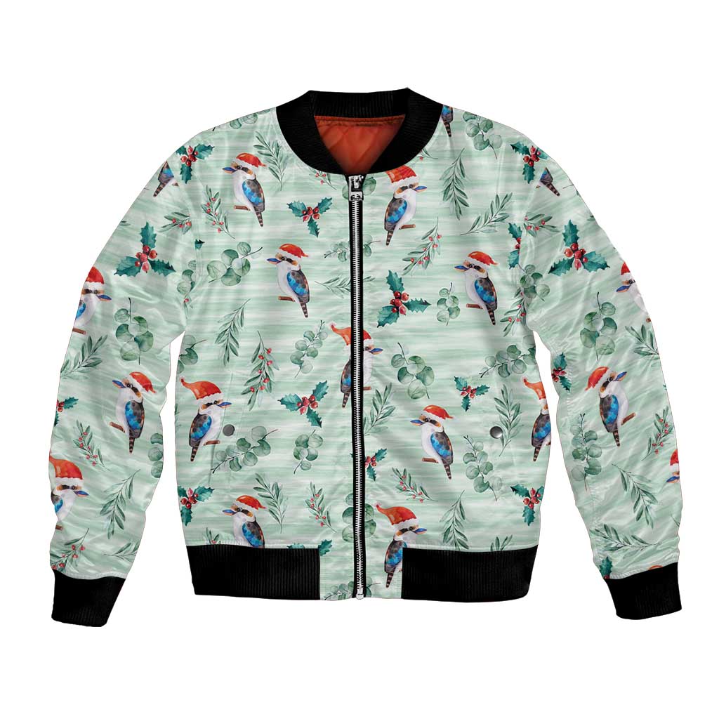 Australia Christmas Bomber Jacket Aussie Kookaburra Watercolor Seamless Style - Aussie Hoodie