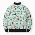 Australia Christmas Bomber Puffer Jacket Aussie Kookaburra Watercolor Seamless Style - Aussie Hoodie