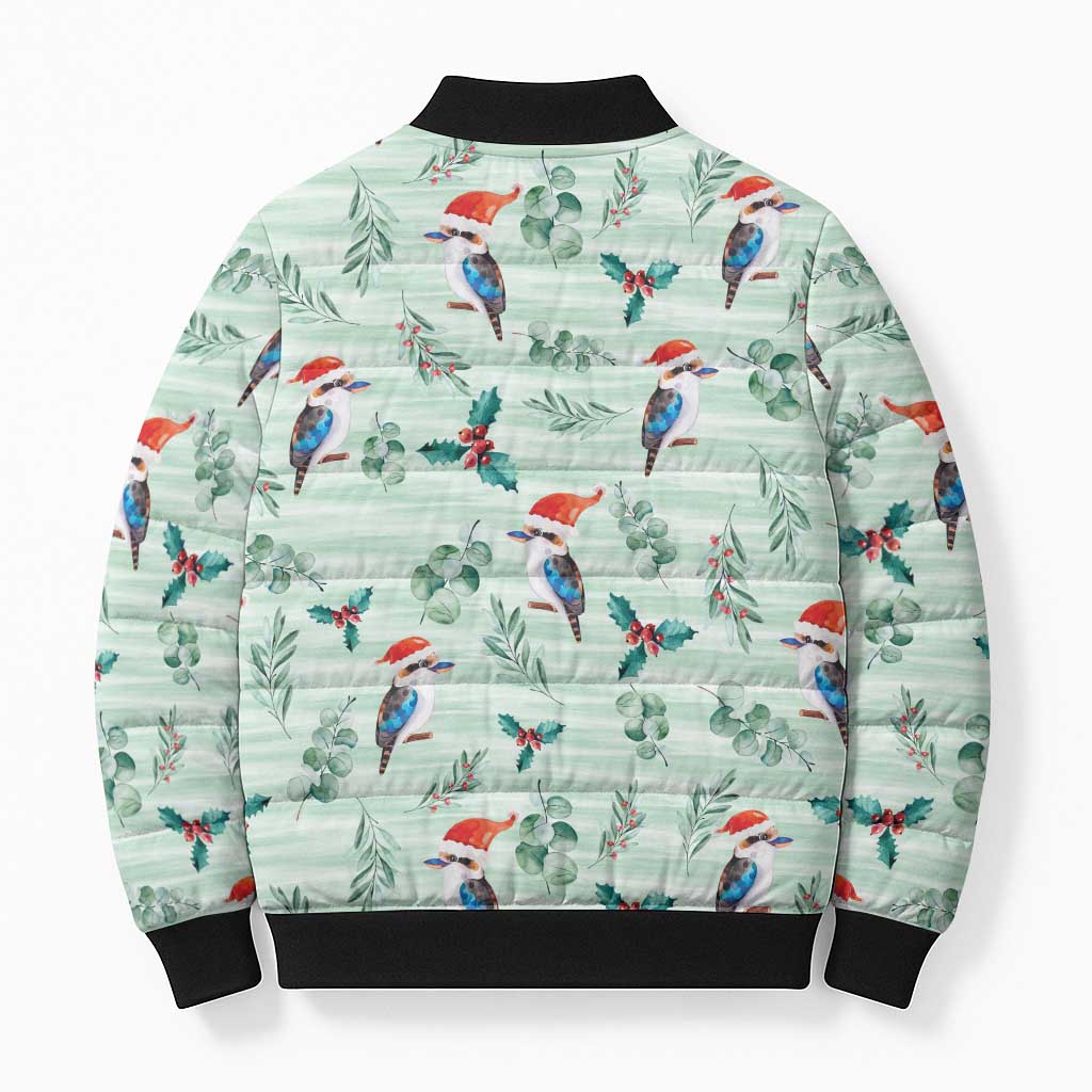 Australia Christmas Bomber Puffer Jacket Aussie Kookaburra Watercolor Seamless Style - Aussie Hoodie