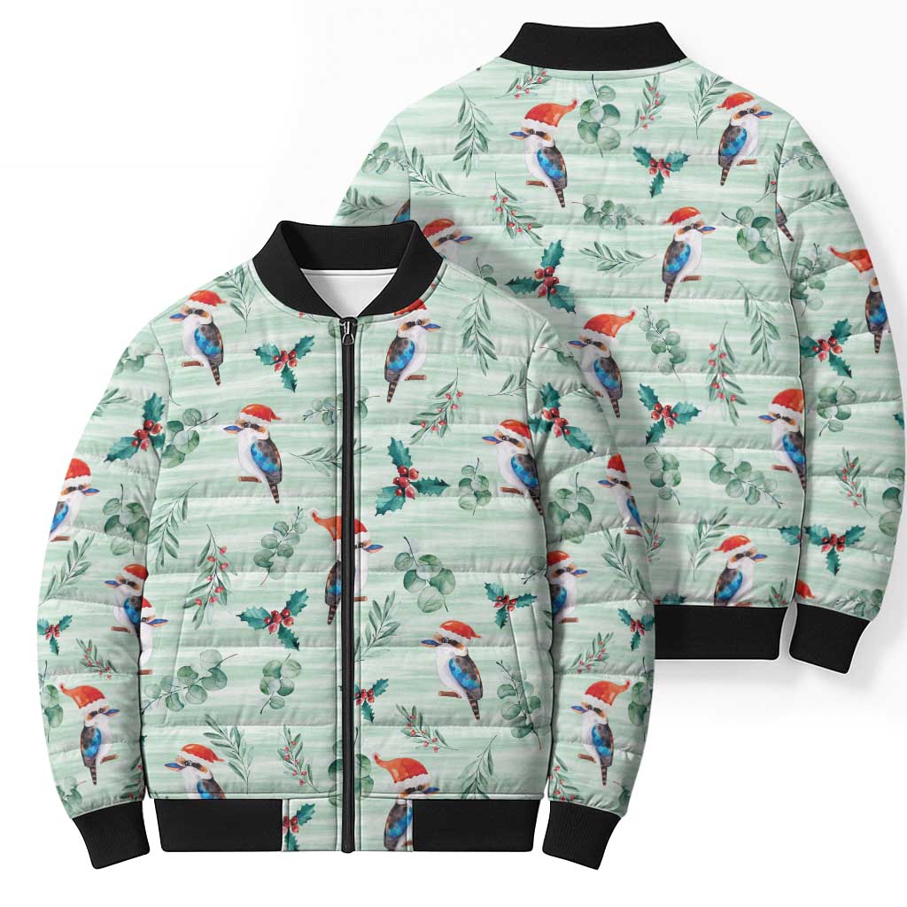 Australia Christmas Bomber Puffer Jacket Aussie Kookaburra Watercolor Seamless Style - Aussie Hoodie