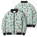 Australia Christmas Bomber Puffer Jacket Aussie Kookaburra Watercolor Seamless Style - Aussie Hoodie