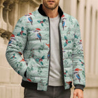 Australia Christmas Bomber Puffer Jacket Aussie Kookaburra Watercolor Seamless Style - Aussie Hoodie