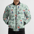 Australia Christmas Bomber Puffer Jacket Aussie Kookaburra Watercolor Seamless Style - Aussie Hoodie