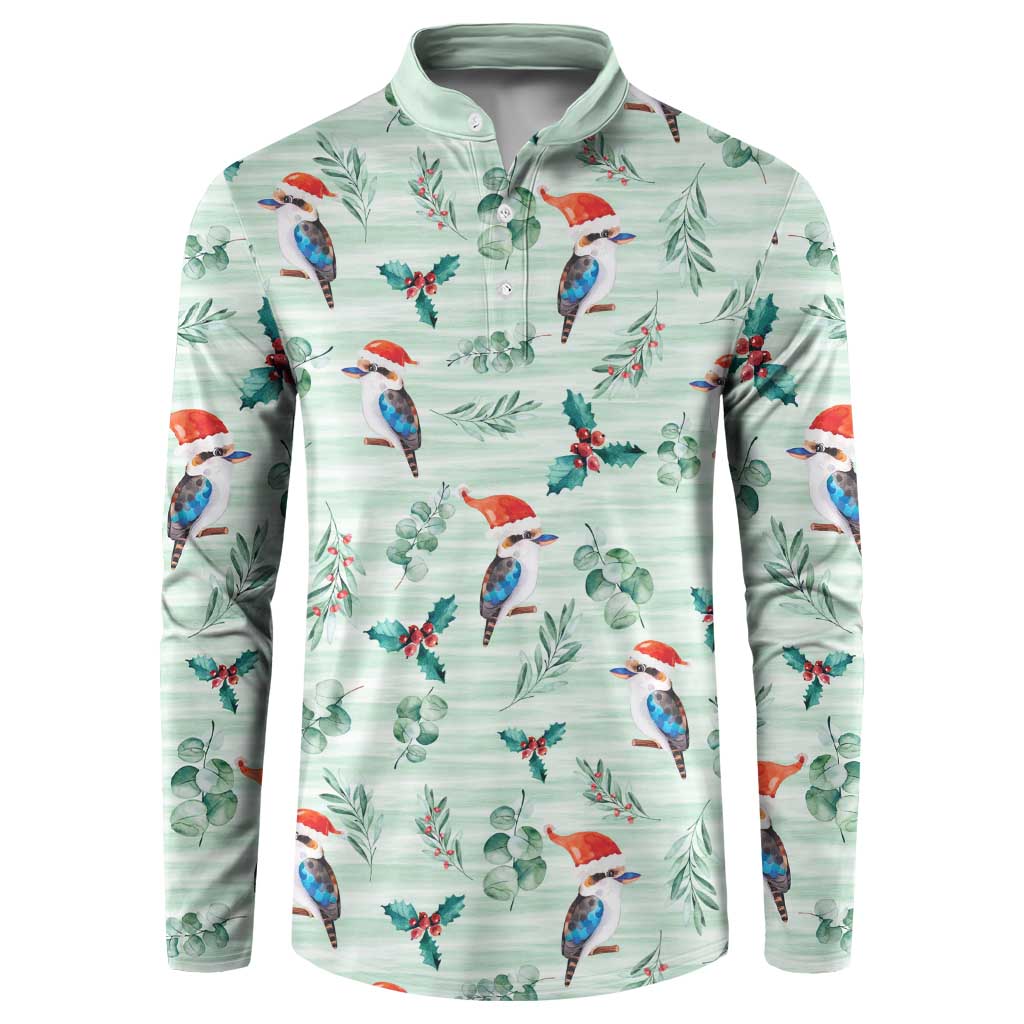 Australia Christmas Button Sweatshirt Aussie Kookaburra Watercolor Seamless Style - Aussie Hoodie