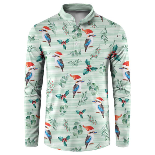 Australia Christmas Button Sweatshirt Aussie Kookaburra Watercolor Seamless Style - Aussie Hoodie