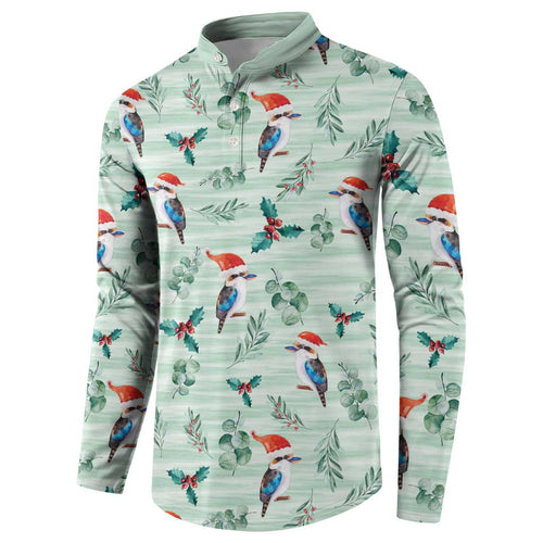 Australia Christmas Button Sweatshirt Aussie Kookaburra Watercolor Seamless Style - Aussie Hoodie