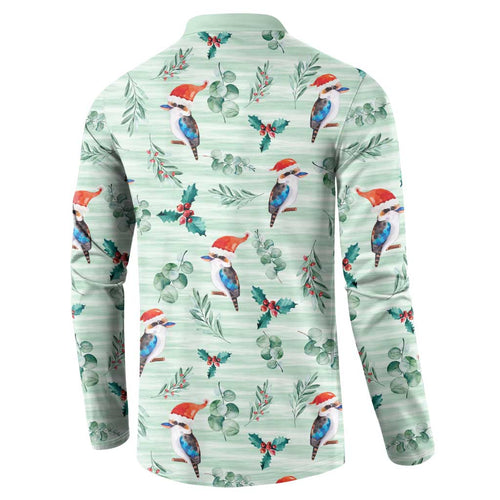 Australia Christmas Button Sweatshirt Aussie Kookaburra Watercolor Seamless Style - Aussie Hoodie