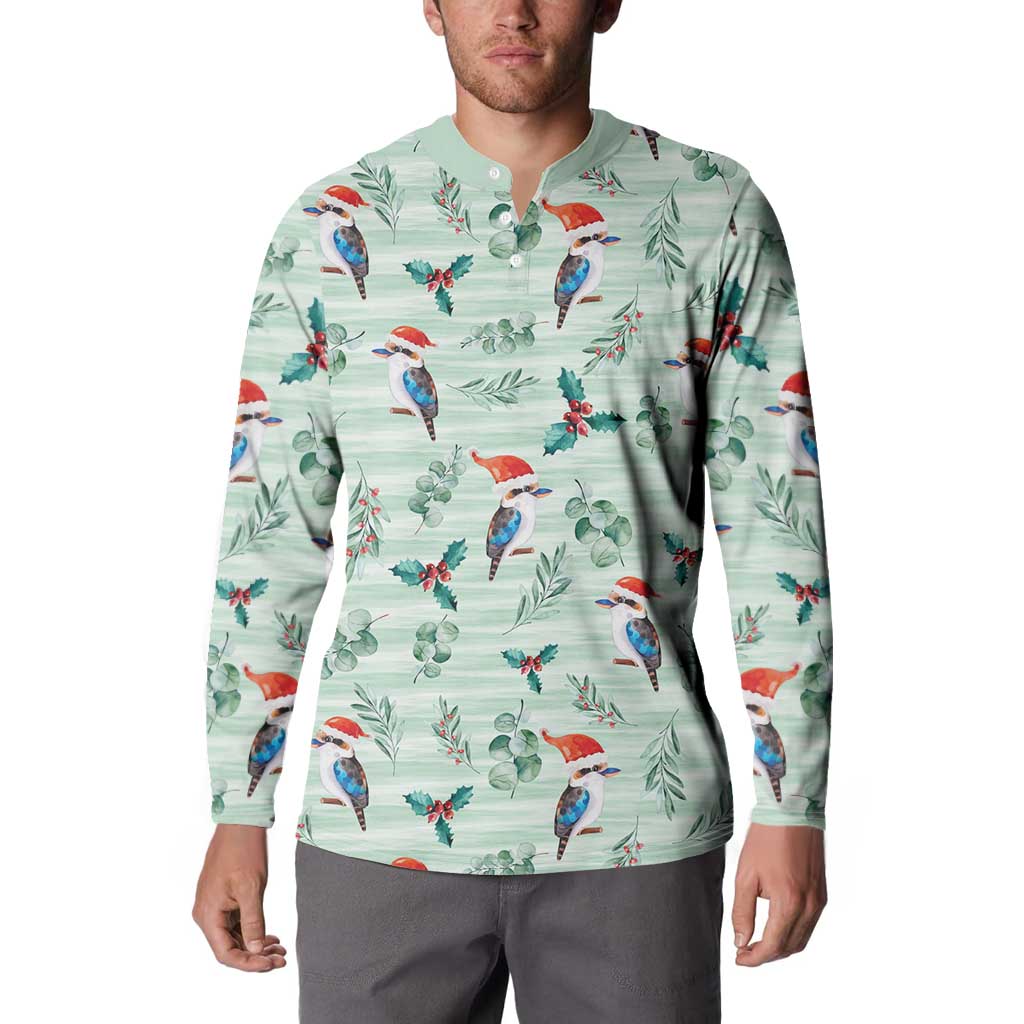Australia Christmas Button Sweatshirt Aussie Kookaburra Watercolor Seamless Style - Aussie Hoodie