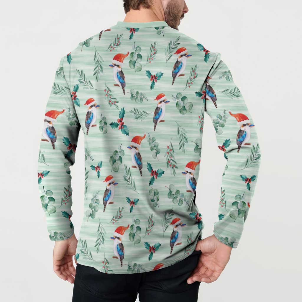 Australia Christmas Button Sweatshirt Aussie Kookaburra Watercolor Seamless Style - Aussie Hoodie